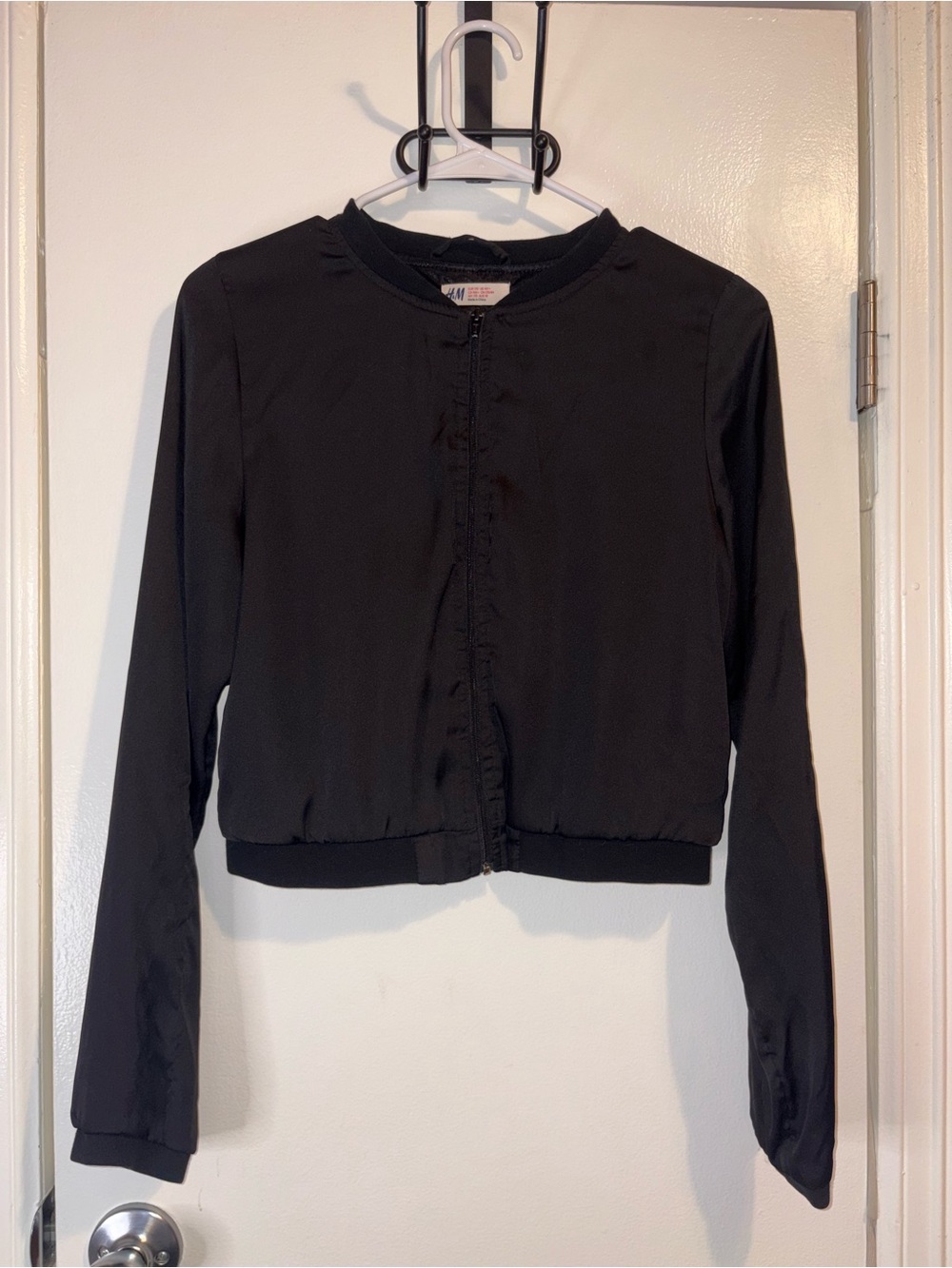 H&M Black Bomber Jacket - Women's Cropped Lightweight Coat